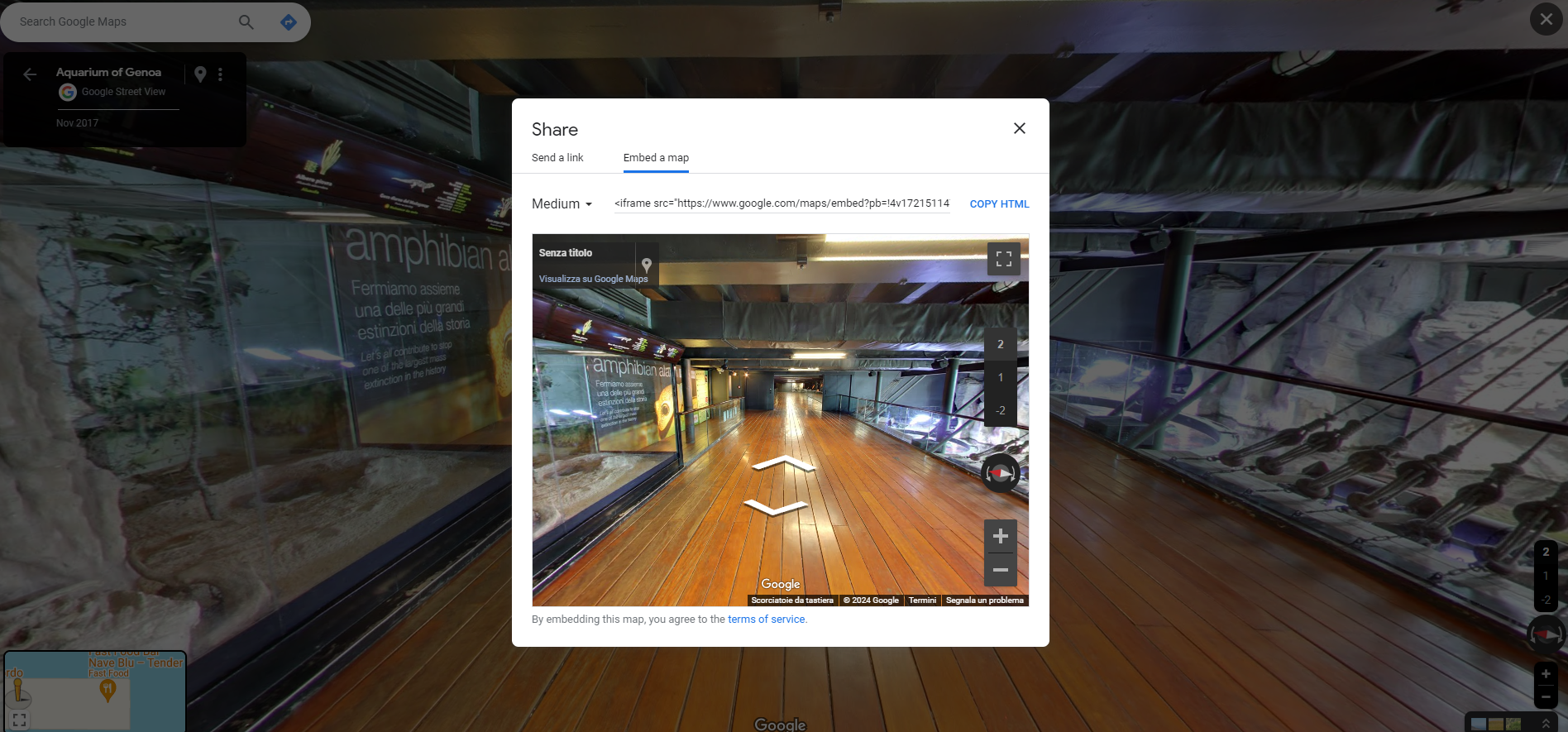 step 3 genera codice da incorporare street view